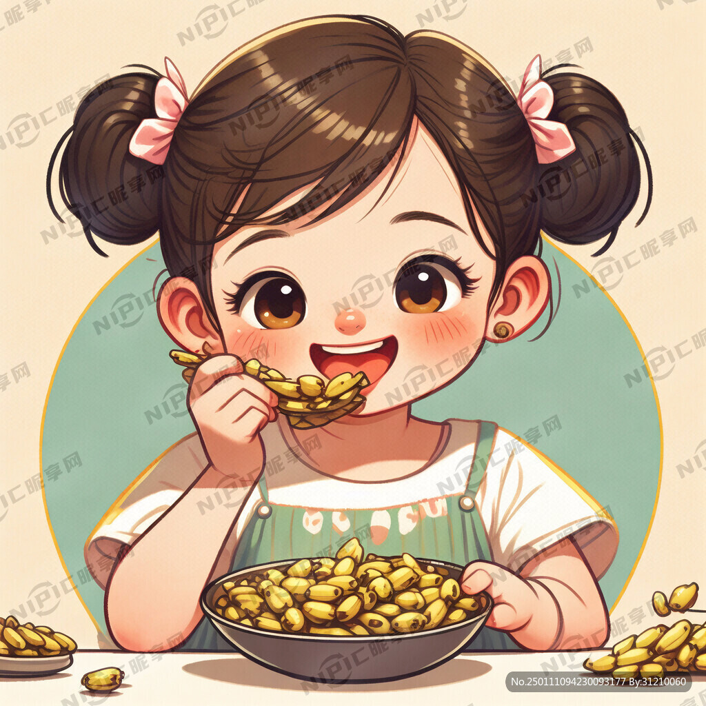 可爱的卡通小女孩吃瓜子的图片