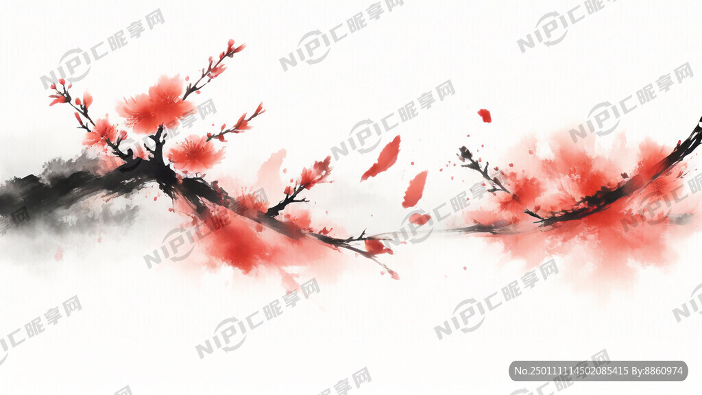 背景白色  桃花国画