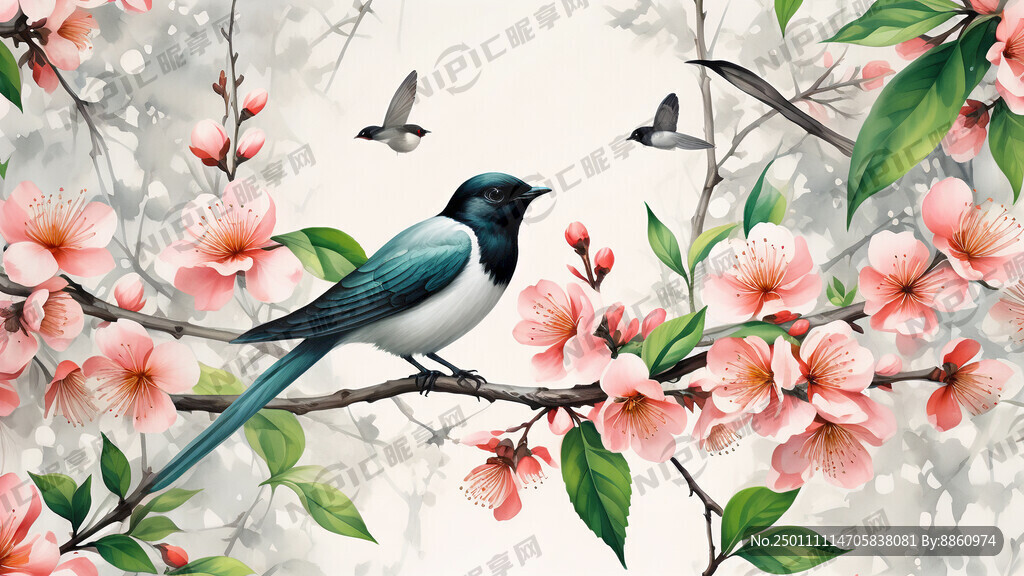 背景白色  有绿色叶子 燕子