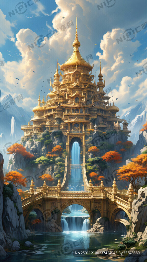 金色楼阁 天宫梦境 石山绿树