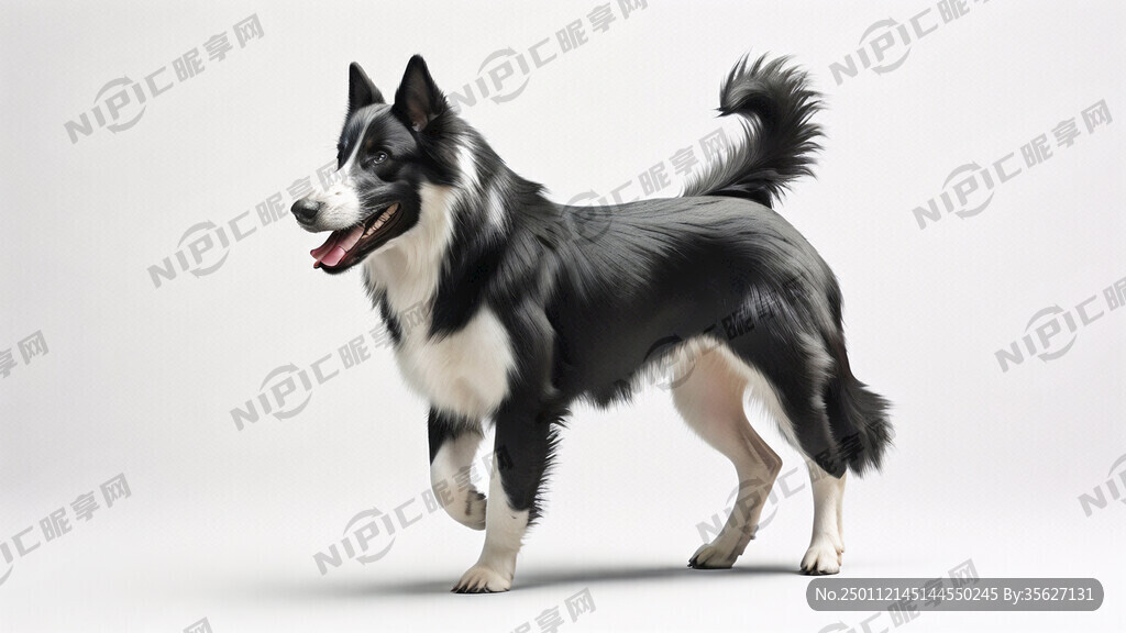 白色背景 黑白三通边境牧羊犬