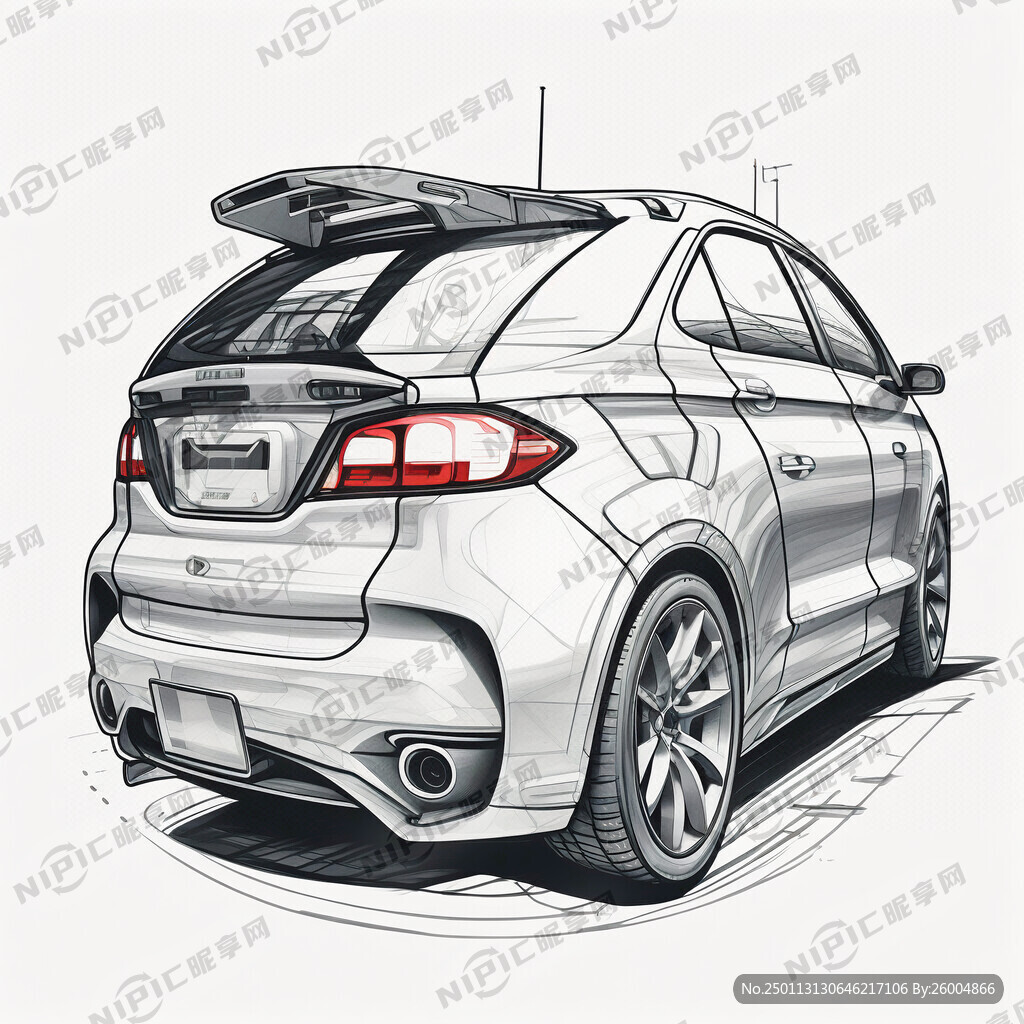 汽车尾部线稿图