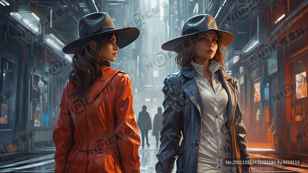 西方男女 挥手告别 科幻城市