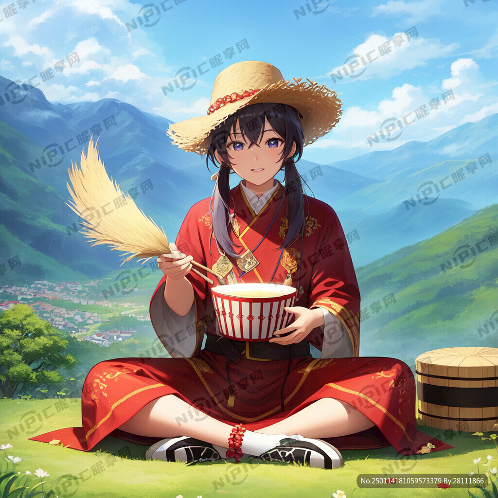 藏族、丰收、敲鼓、庆祝、漫画