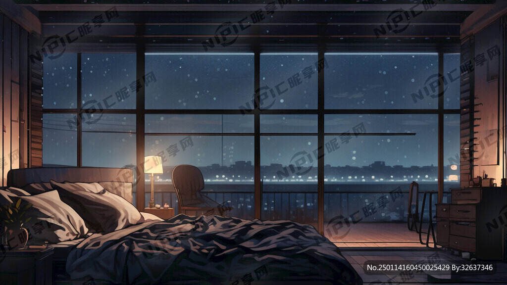 夜景 无人 窗台 卧室