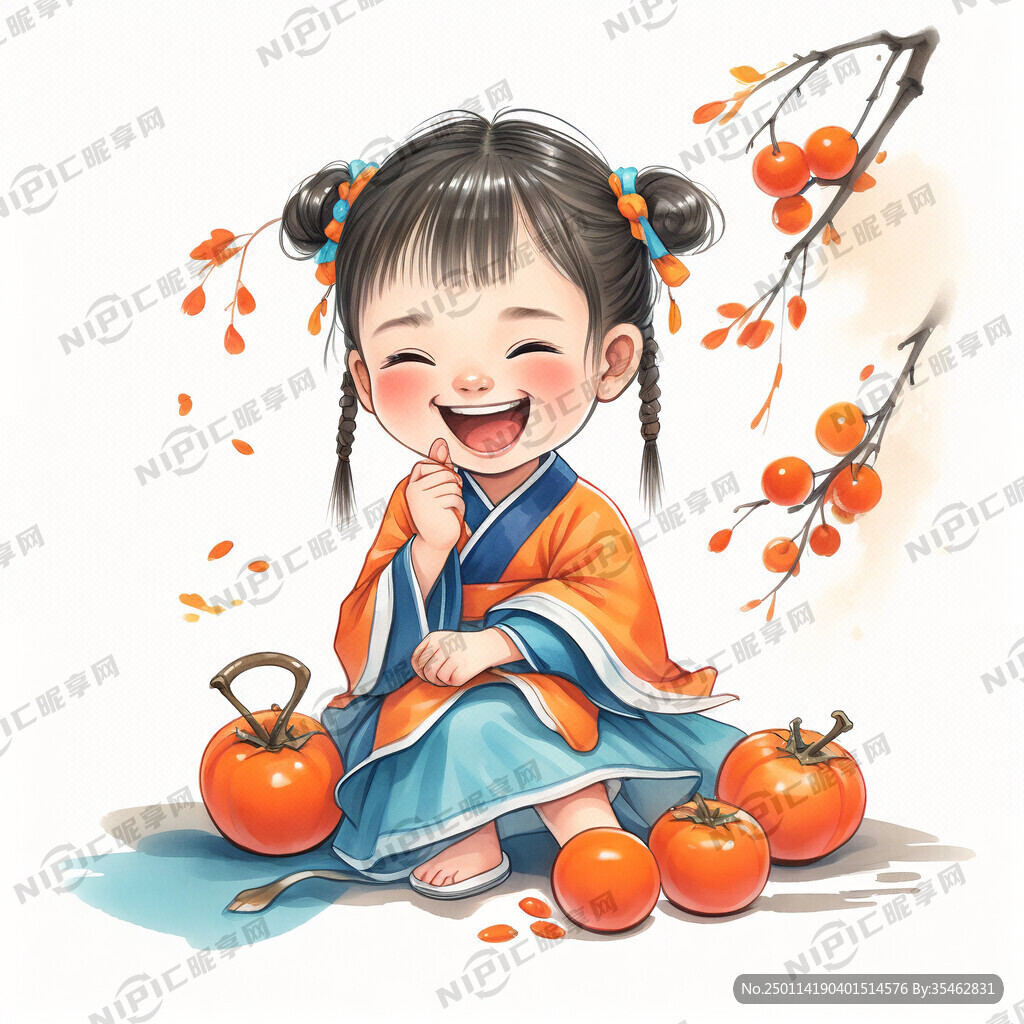 可爱的小女孩穿着橙色和蓝色衣服