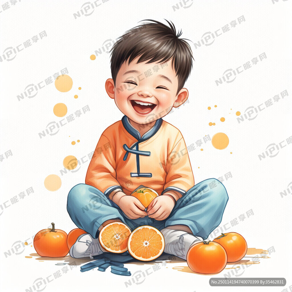 一个可爱的男孩开心地笑着