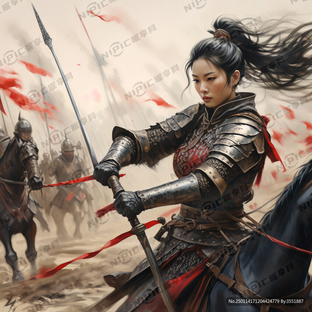 女骑士在战场上挥舞长鞭