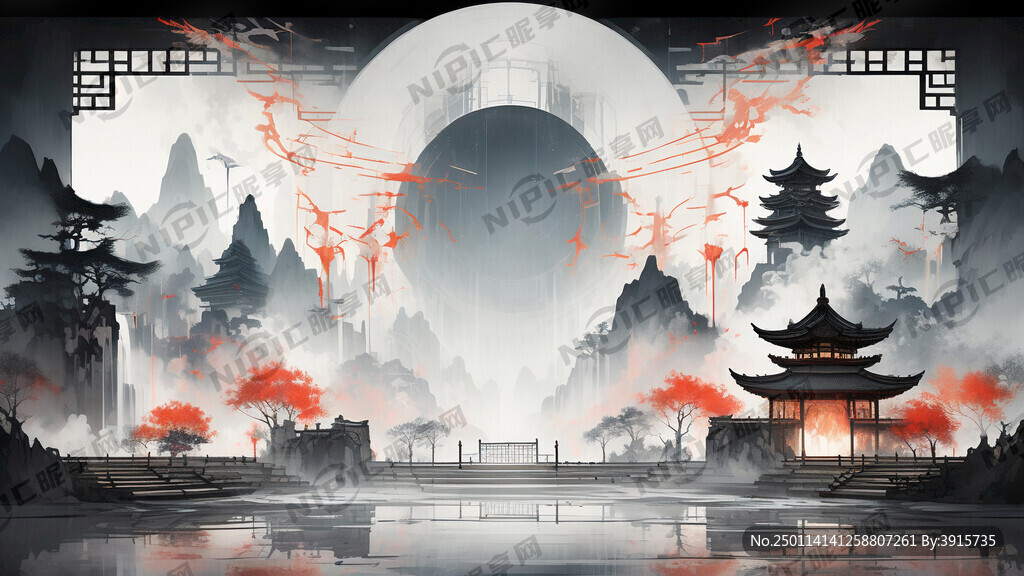 中国风舞台 古代建筑 梦幻意境