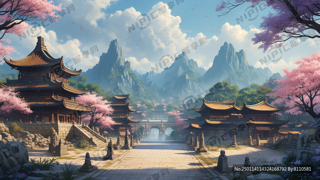 古建筑群 广场 古代 山 景区