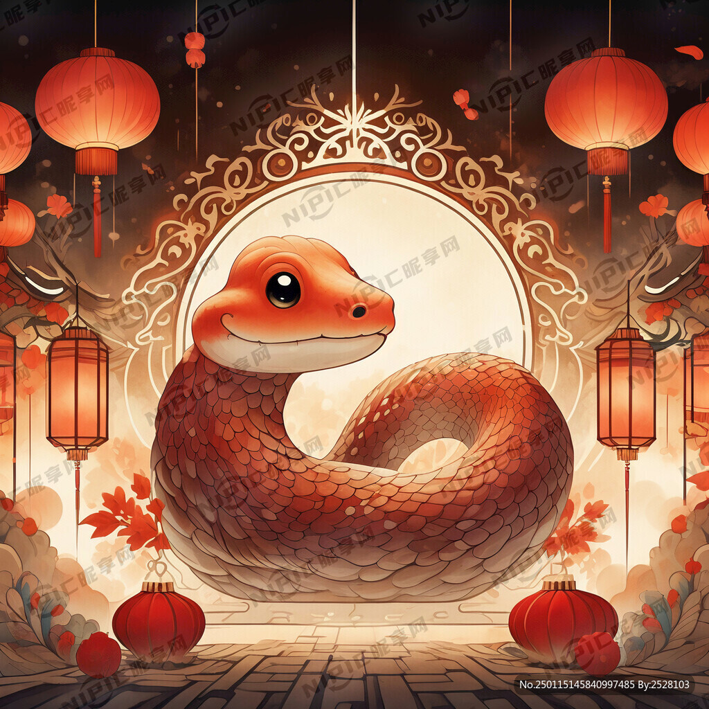 可爱的蛇 中国春节元素 灯笼