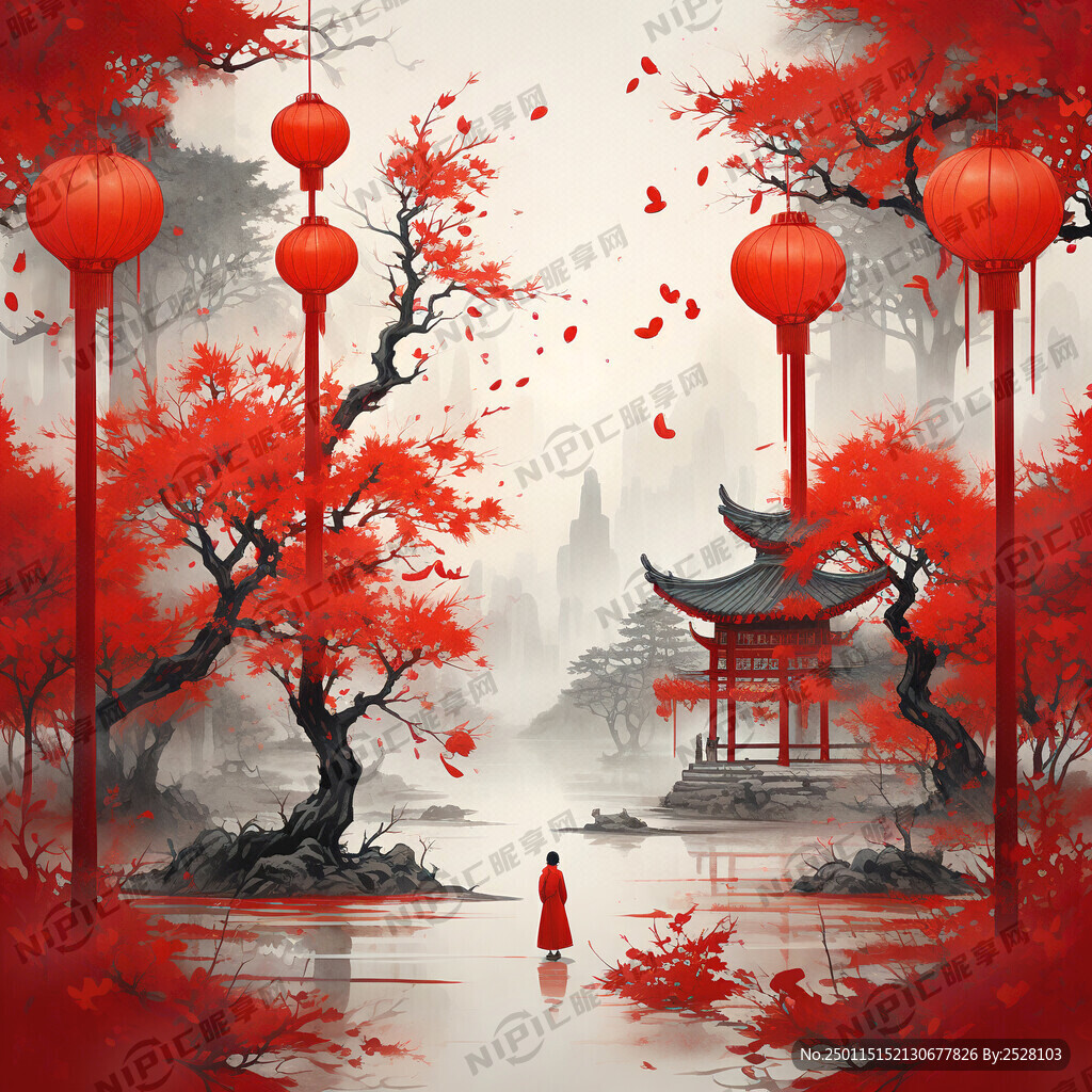 中国春节背景 喜庆 红色 灯笼