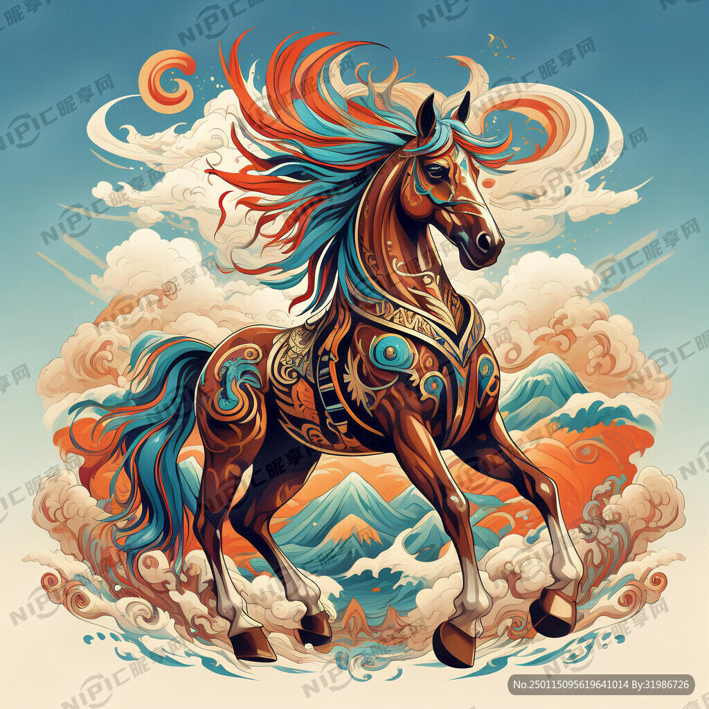 马图腾 部落 图腾柱 插画