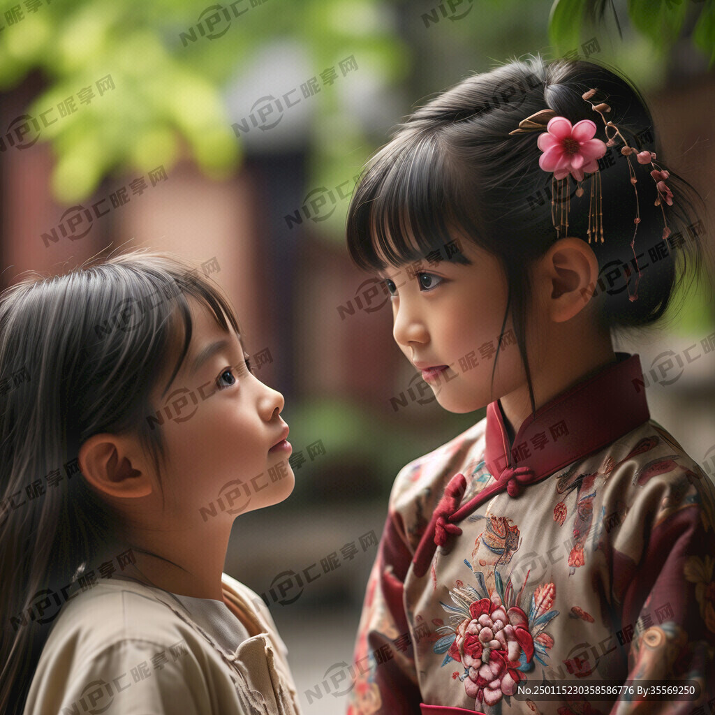 10岁男孩深情看着一个女孩