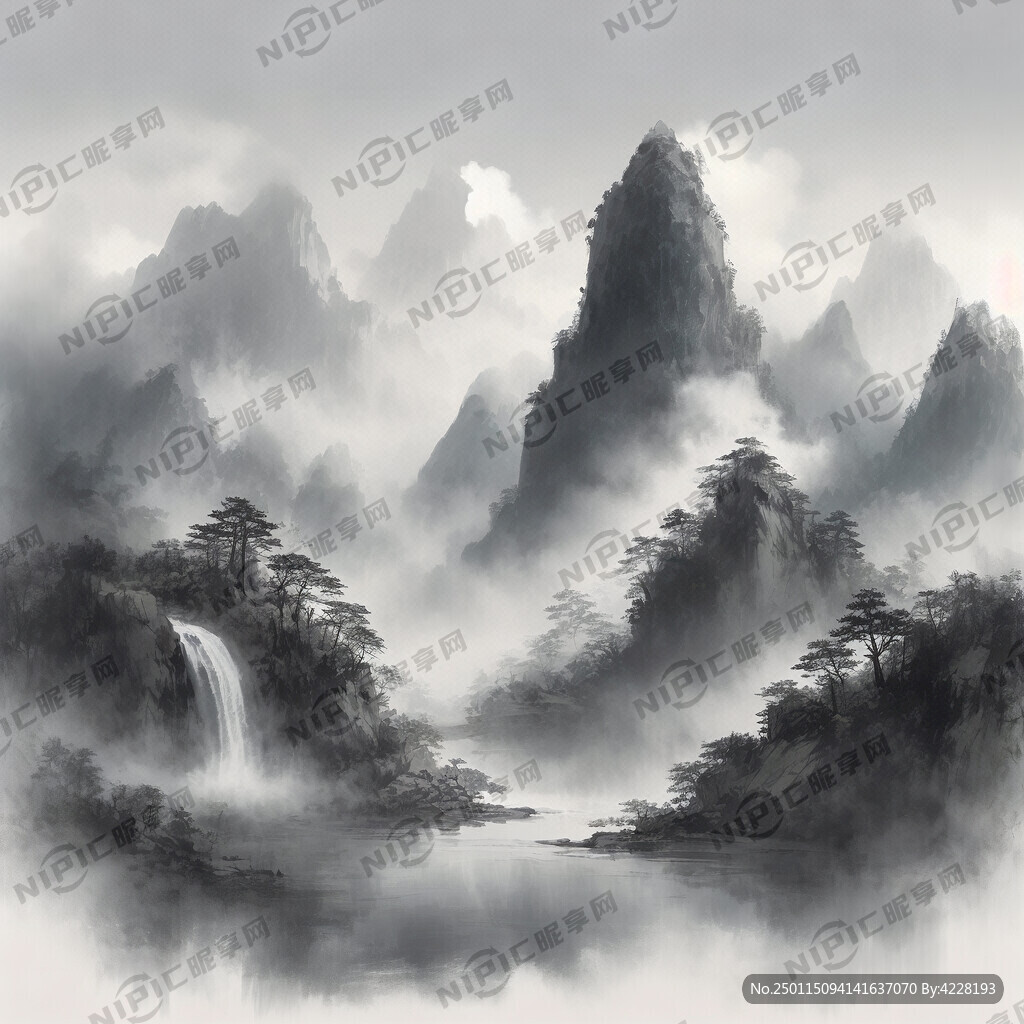 山谷 中国风 中国画 山水
