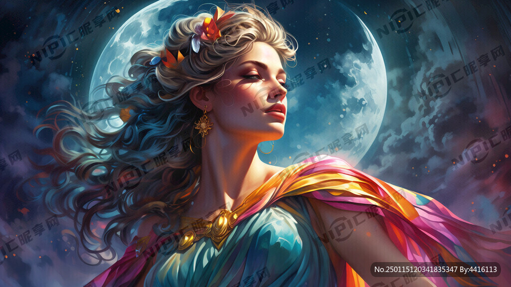 古希腊月亮女神 彩色梦幻场景