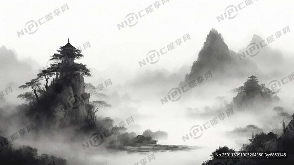 山谷 中国风 中国画 山水