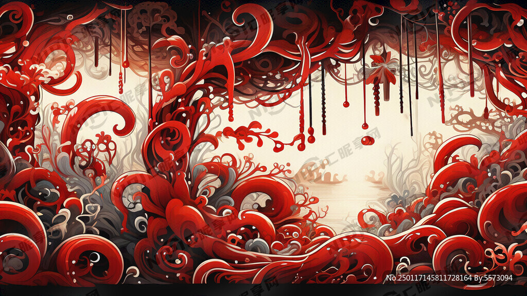 海藻 插画 喜庆 很多藤蔓