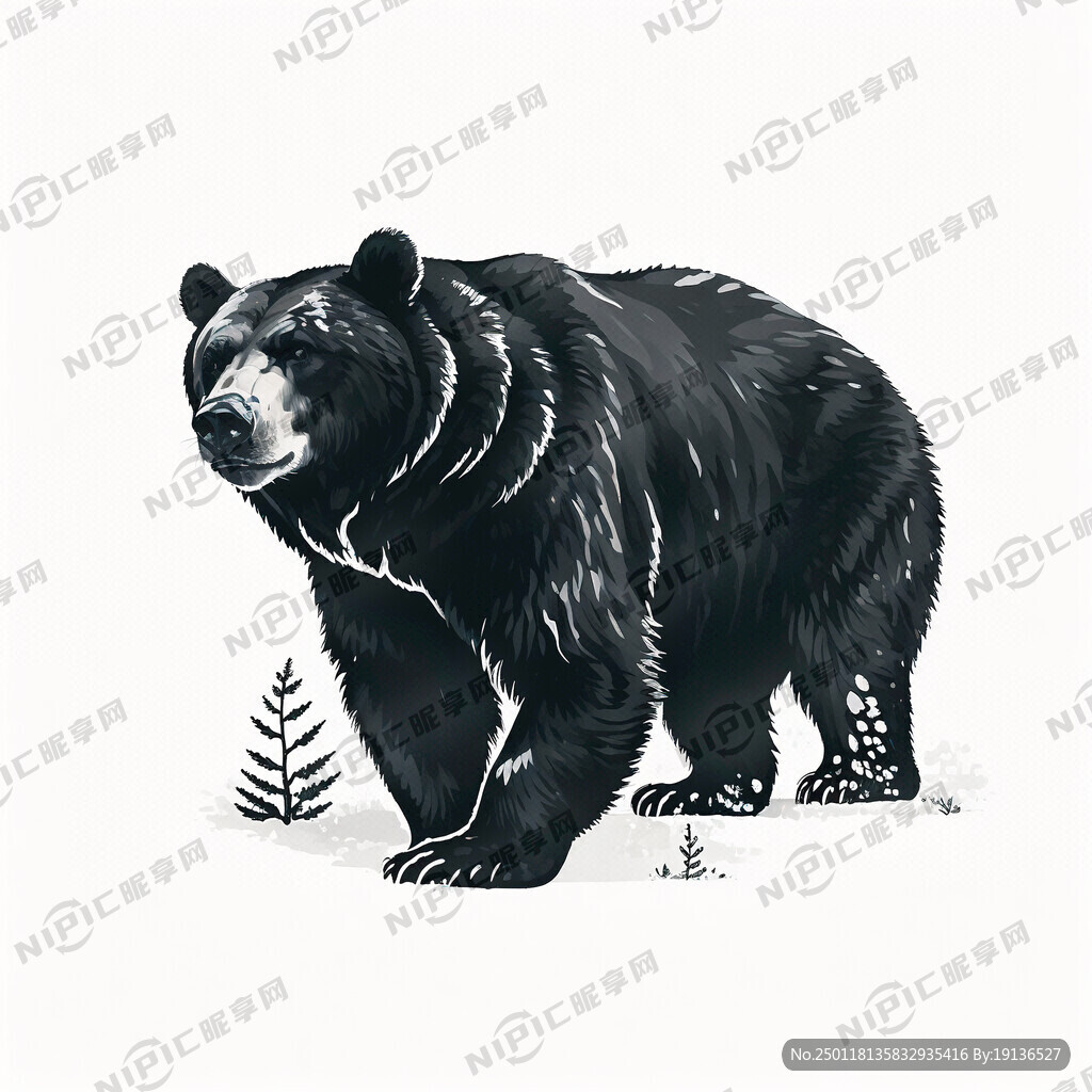 黑熊插画。背景白色