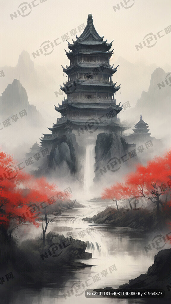 河南嵩山少林的水墨风景 中国风