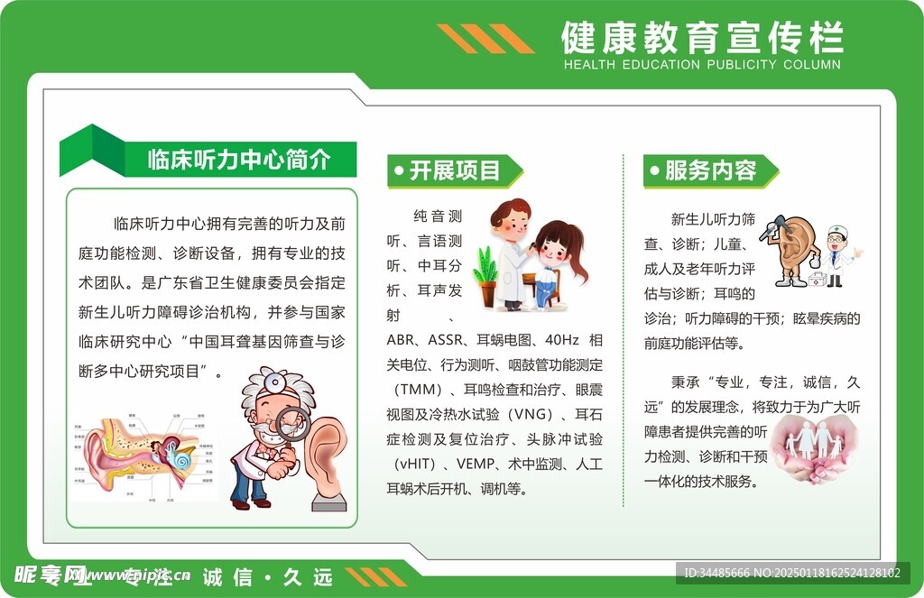 听力筛查 健康宣传栏 耳朵检查