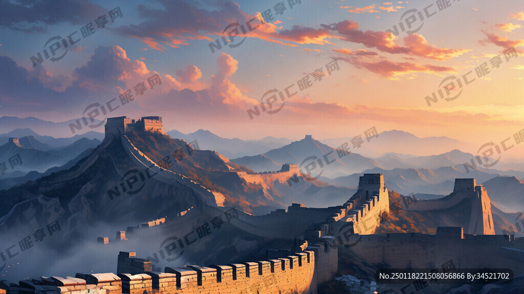 万里长城 日出 太阳大 太阳圆