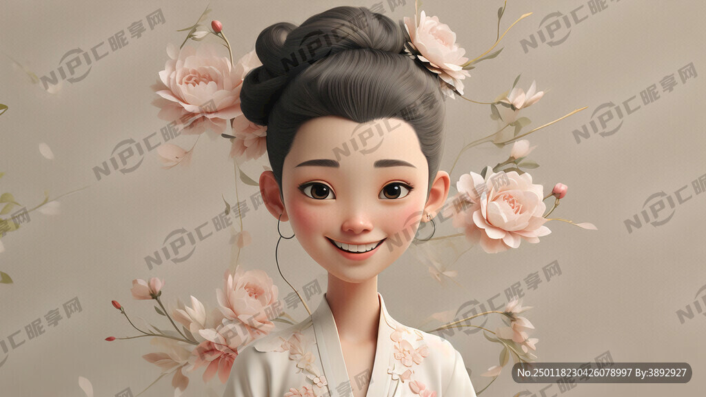 中国青年 单色背景 3D卡通