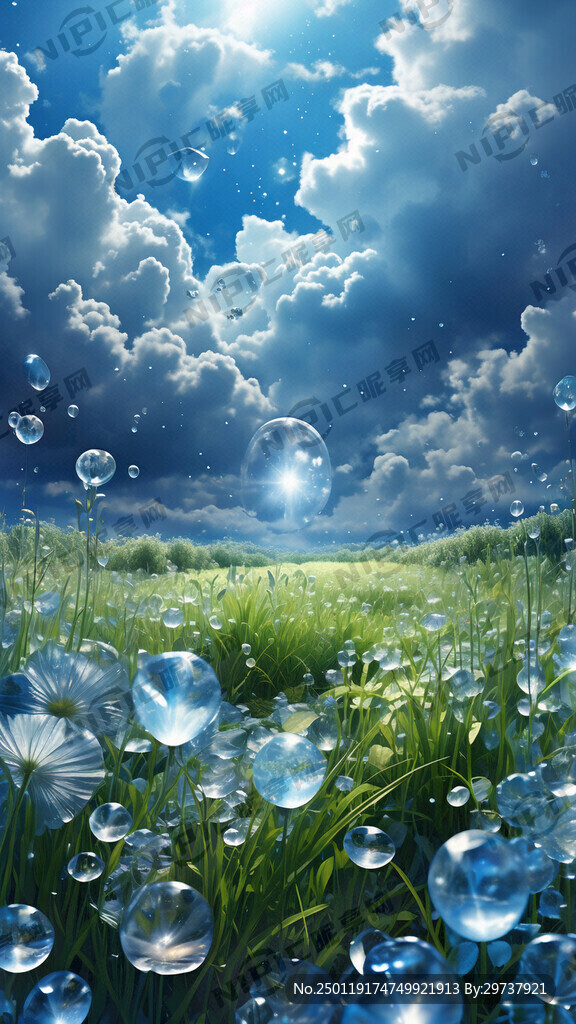 草地 天蓝色天空背景 晶莹剔透