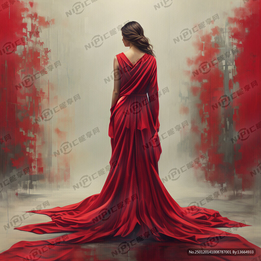 红色长袍 背影 纯色背景 全身