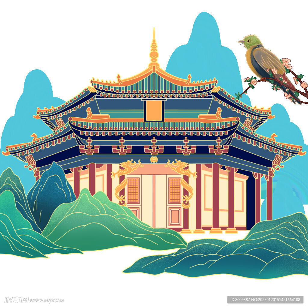 中国风潮流手绘古典建筑
