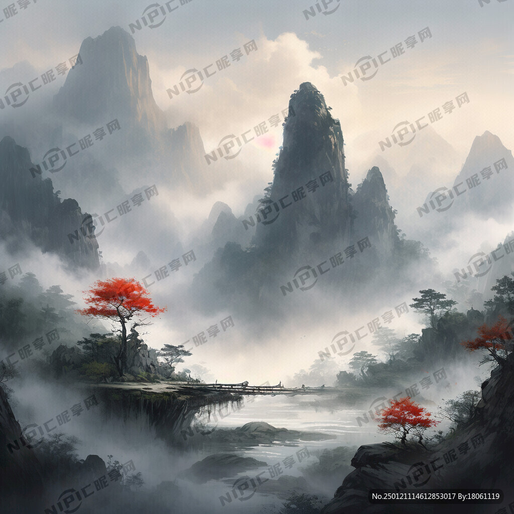 工笔画山谷 中国风 中国画
