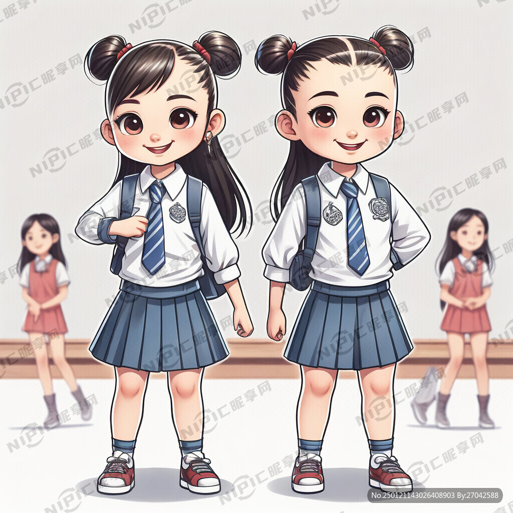学校  卡通形象  男女小学生