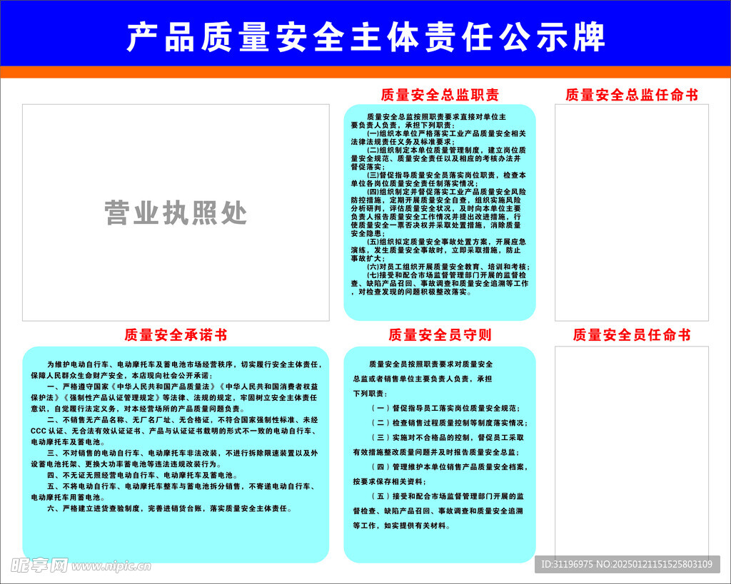 产品质量安全主题责任公示牌