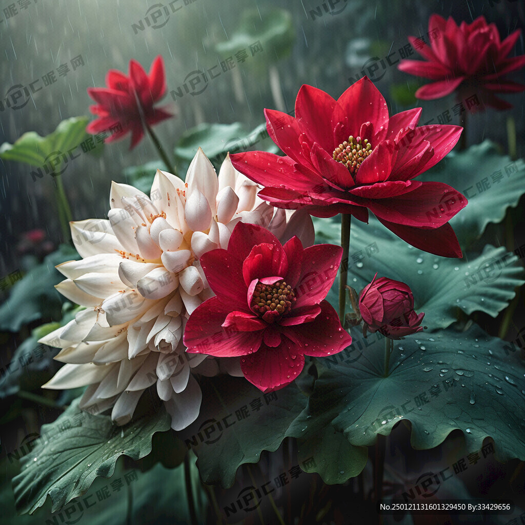 红花 白藕 青莲叶