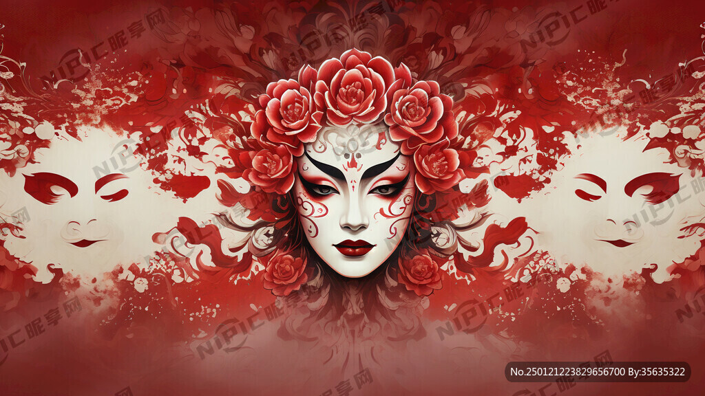 戏剧脸谱 梅花 荷花 祥云