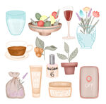 纯植物护肤产品水彩插画
