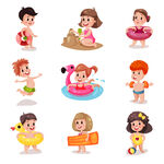 可爱幼儿游泳玩水插画