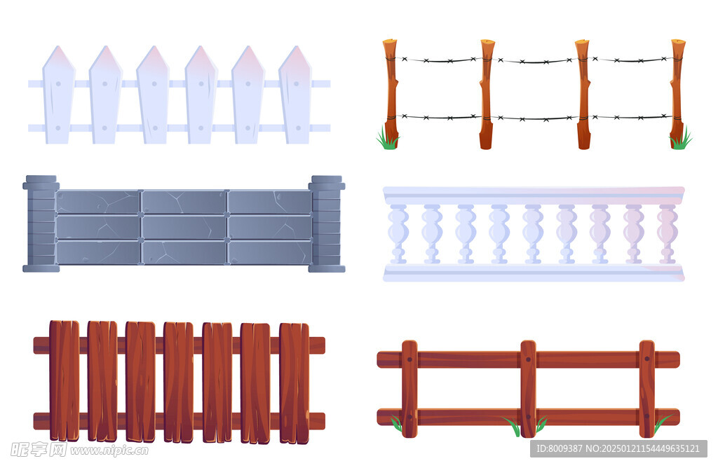 木栅栏木栏杆矢量卡通插画