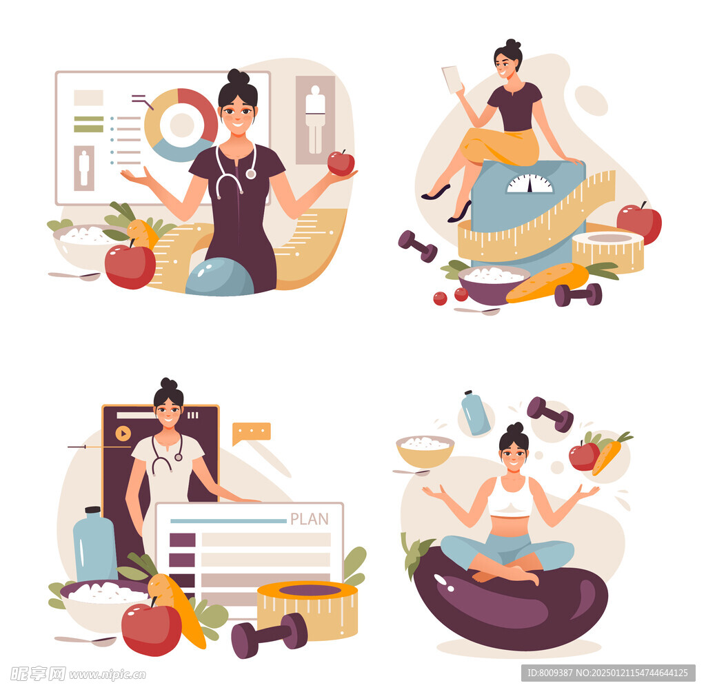健康饮食扁平风插画