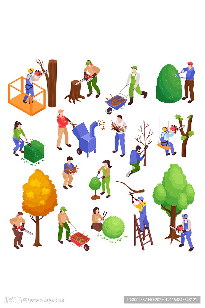 园艺修剪矢量等距插画