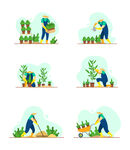 种植园艺盆栽矢量扁平插画
