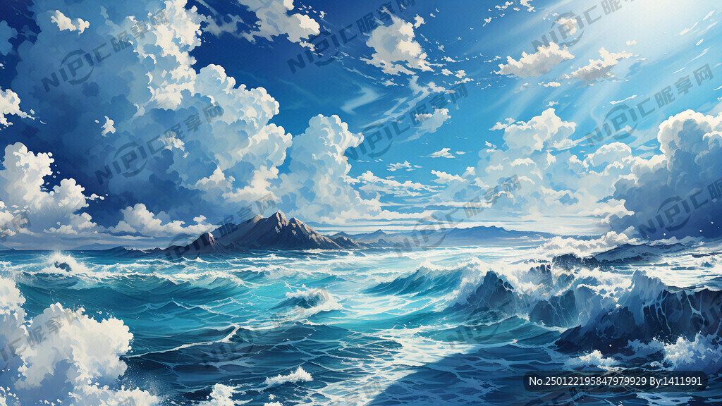 蓝天白云大海背景