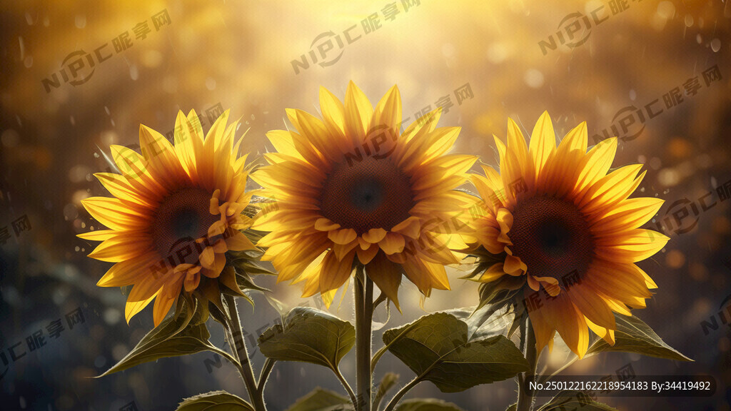 黄色向日葵艺术照 4朵一起