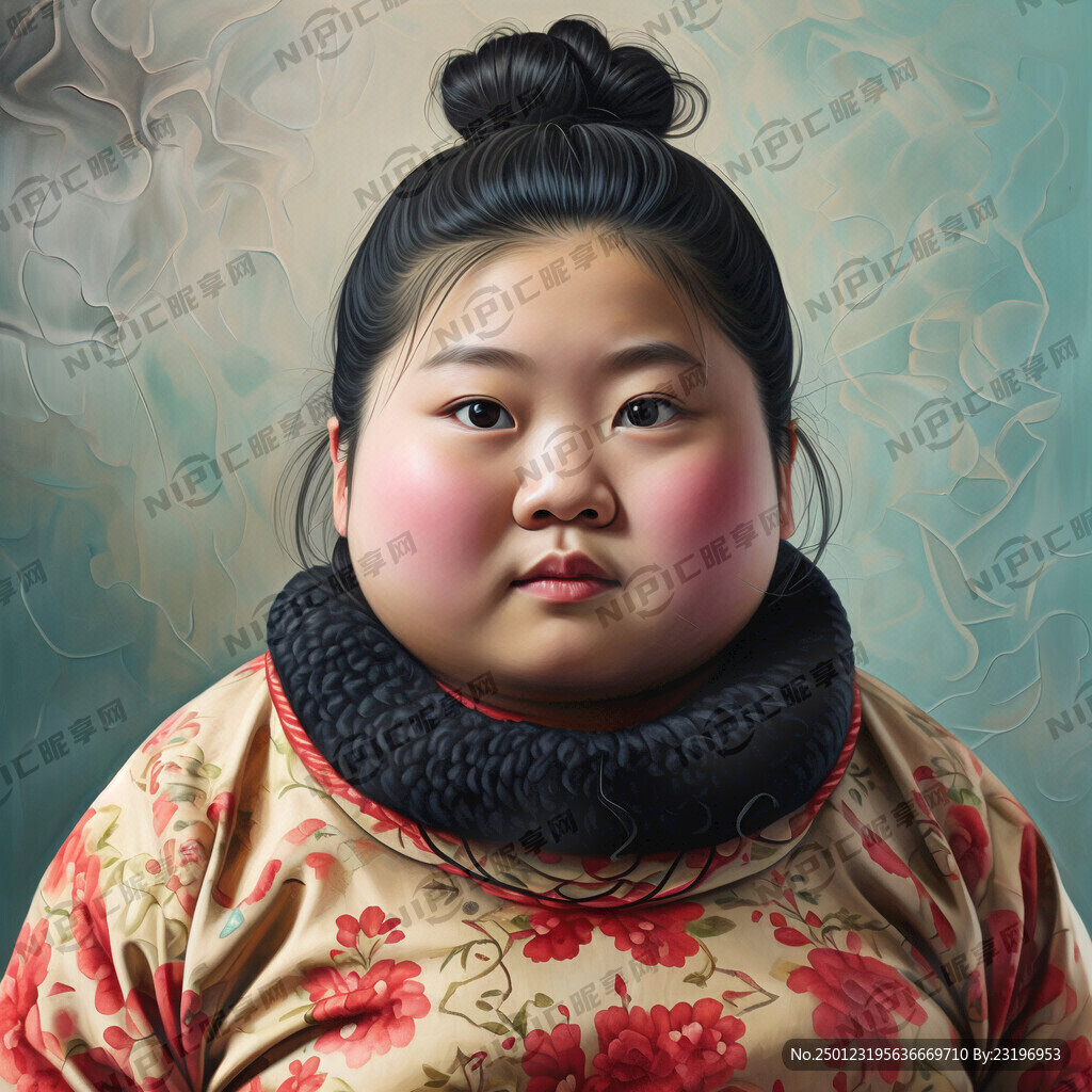 胖女生单色背景照片