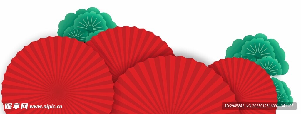 新年装饰 红扇子 国潮元素