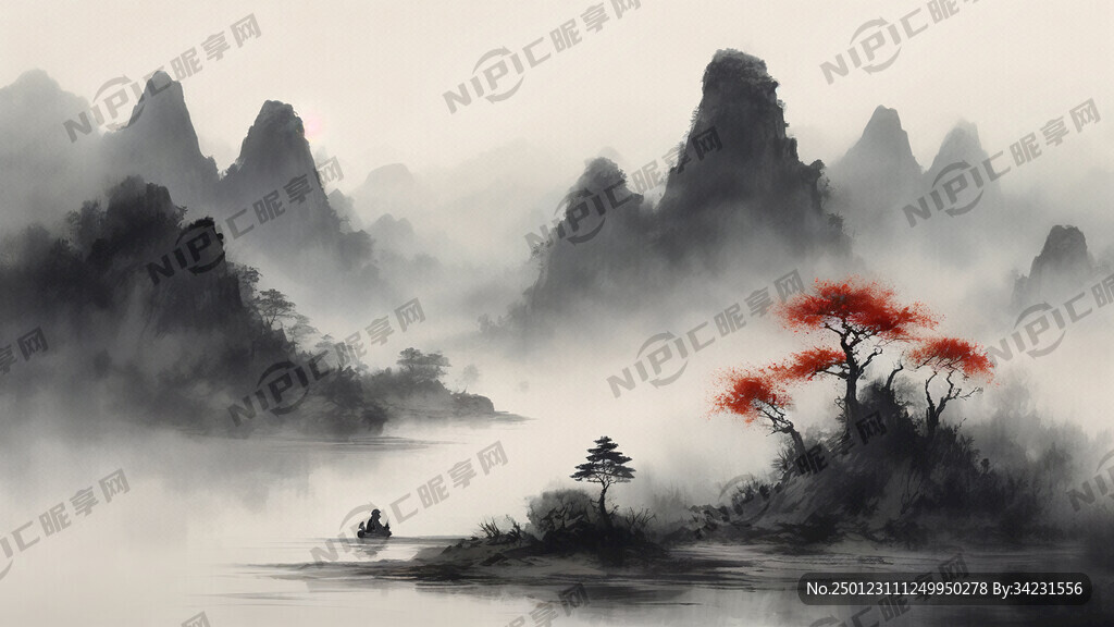 山谷 中国风 中国画 山水