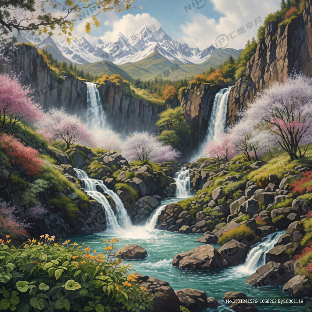 瀑布河流 高山