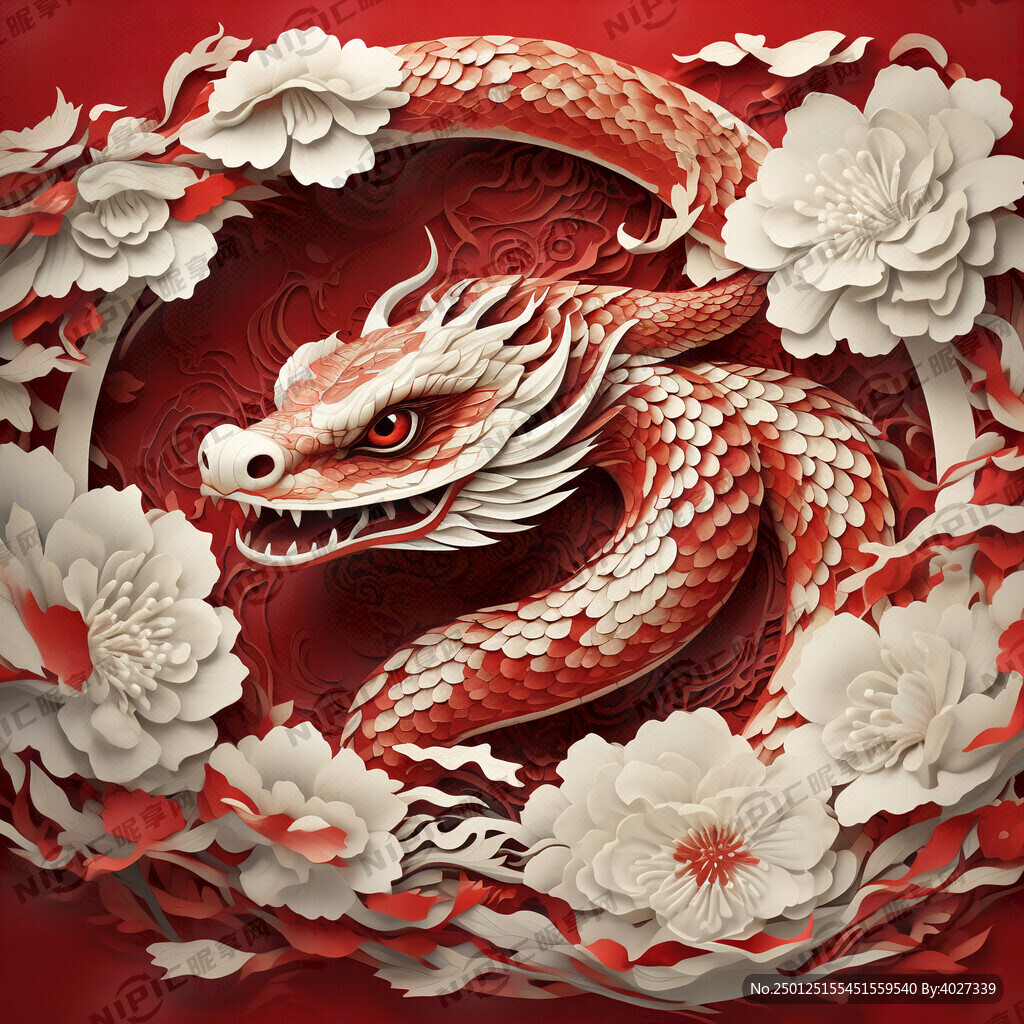 蛇年主题   剪纸效果   