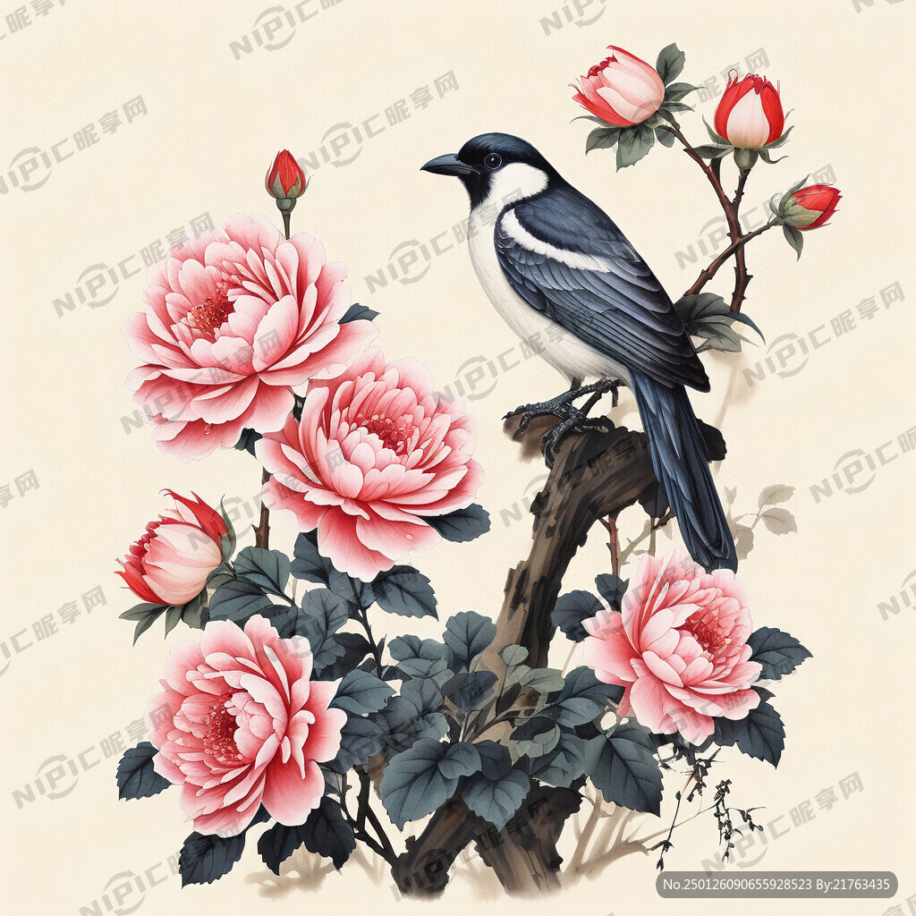 莫兰迪色系 新中式工笔画