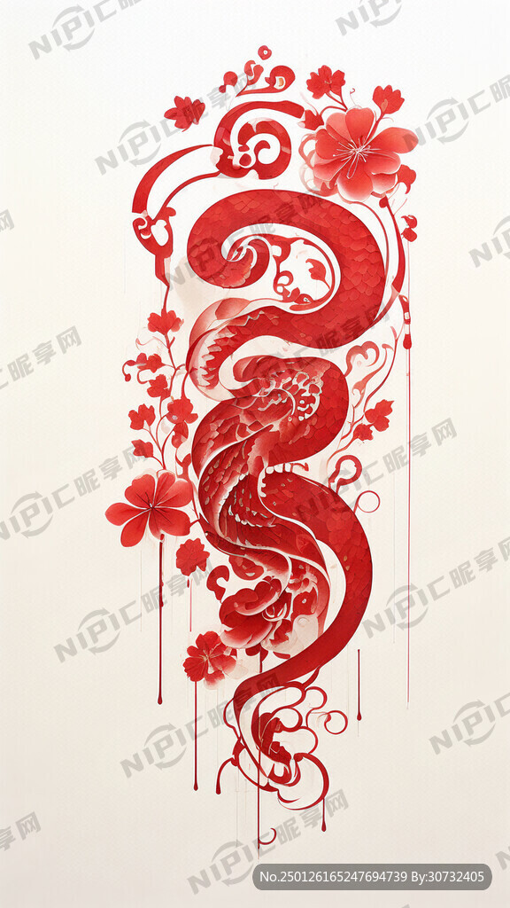 2025 红色 剪纸蛇